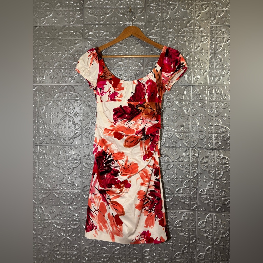 Suzi Chin for Maggy Boutique Floral Mini Puff Sleeve Dress Size 4P summer formal